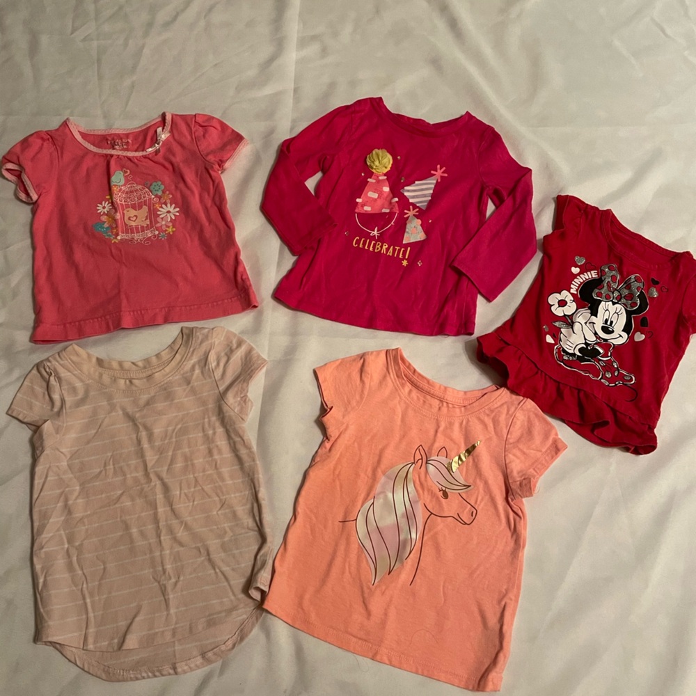 Kids Graphic‎ Tees Set - Pink, Red, and Peach, Various Brands, Size 2T